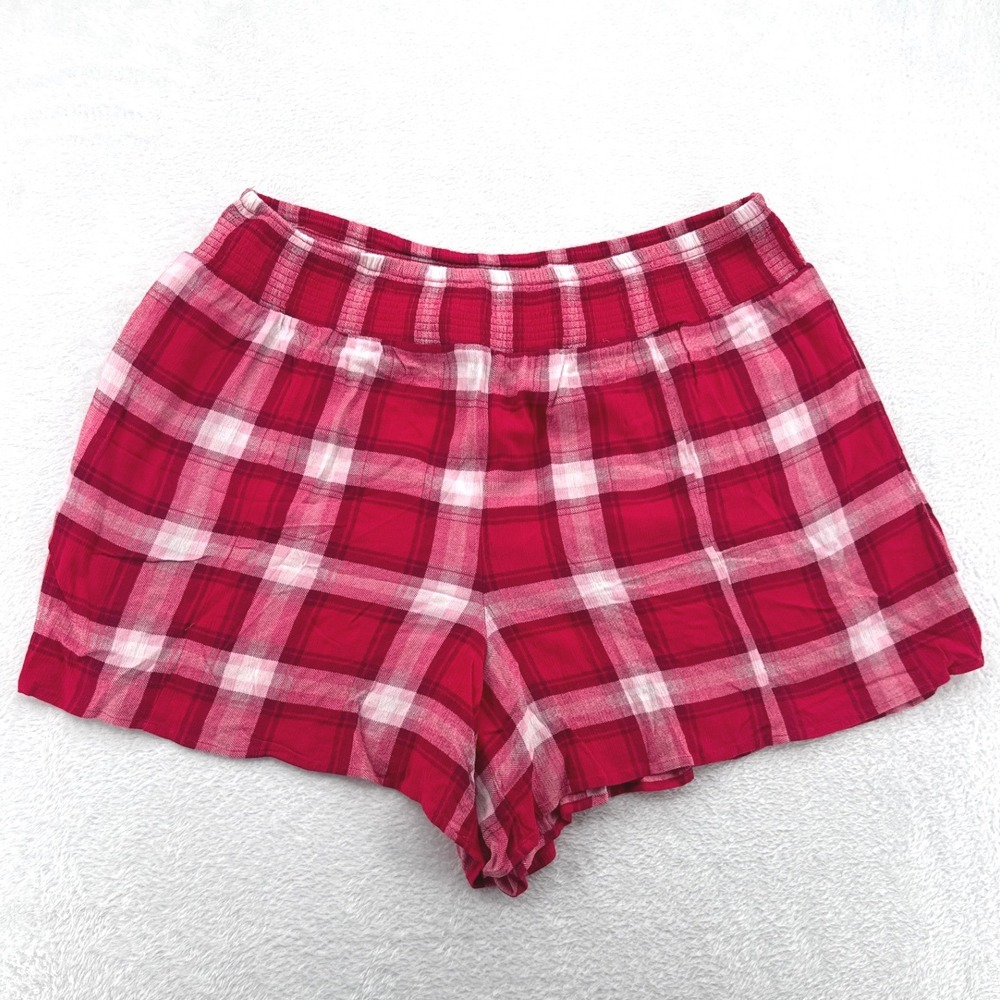 Torrid Womens Pajama Shorts 2 Pink Plaid Smocked‎ Waist Rayon Sleepwear